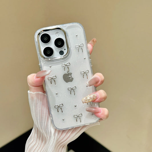Luxury Clear Bling Glitter Bow Phone Case For iPhone 16 15 14 13 12 11 Pro Max Plus Transparent Silicone Shockproof Bumper Cover
