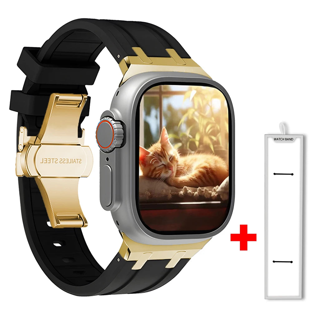 Band+box for Apple Watch Series 10 Ultra 2 49mm 45mm 46mm 44mm Butterfly Clasp Strap for IWatch 9 8 7 Se 6 5 4 Silicone Bracelet