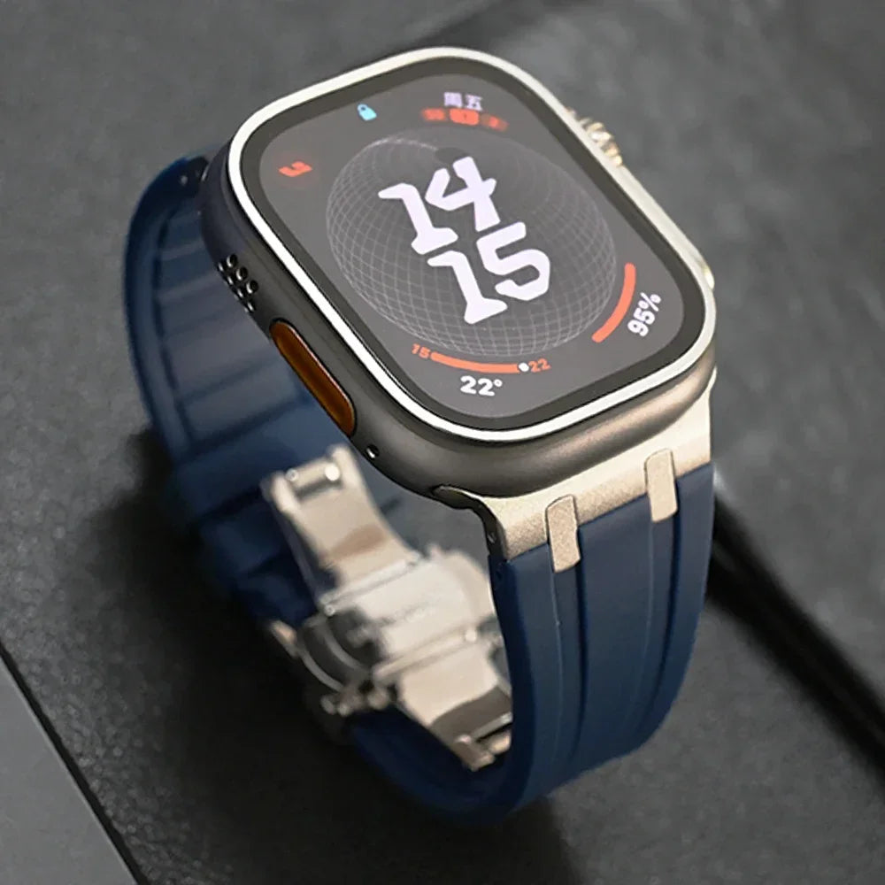 Band+box for Apple Watch Series 10 Ultra 2 49mm 45mm 46mm 44mm Butterfly Clasp Strap for IWatch 9 8 7 Se 6 5 4 Silicone Bracelet
