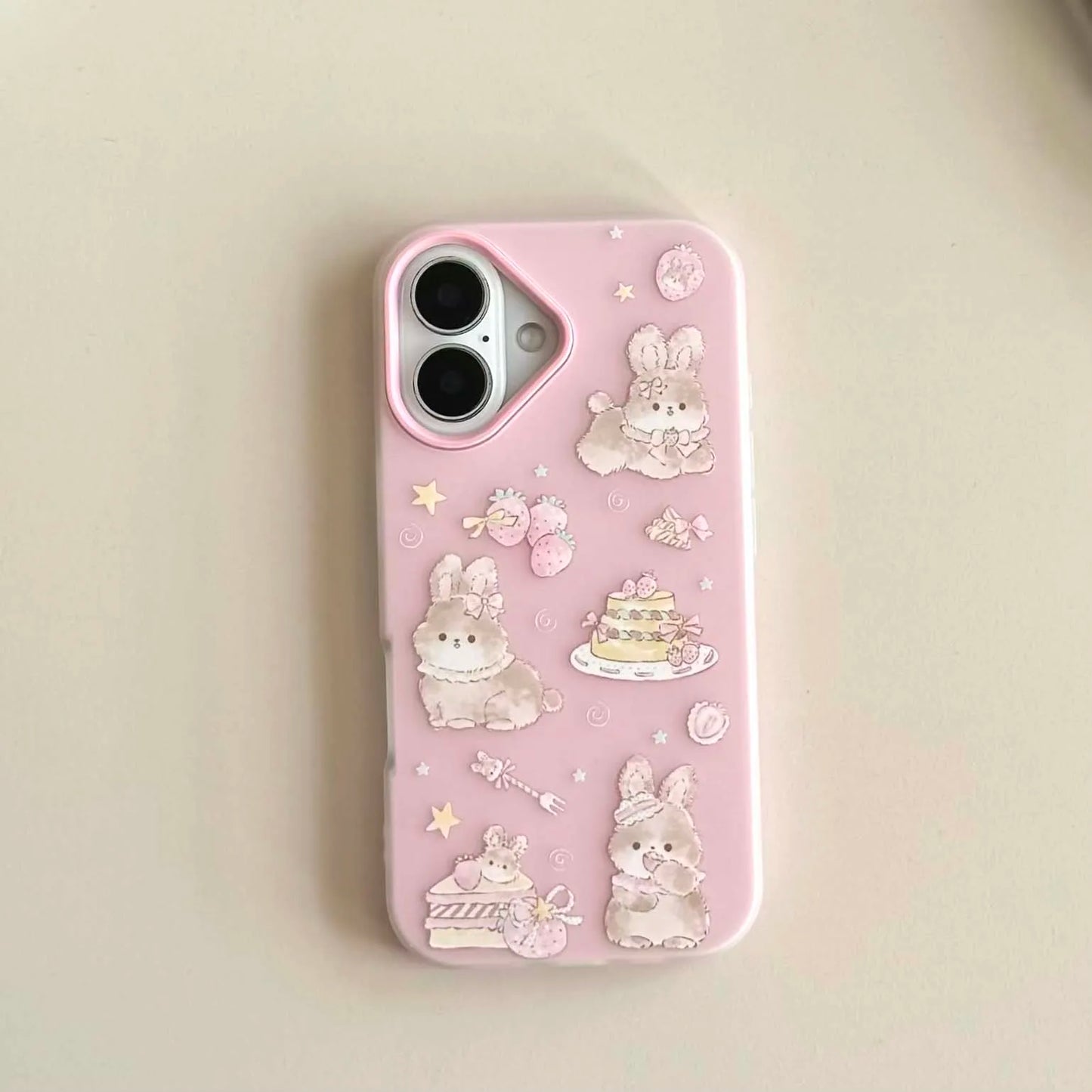 Pink rabbit bunny imd phone case for iphone 15 14 promax 13 16 pro max ins animal cute cartoon lovely back cover