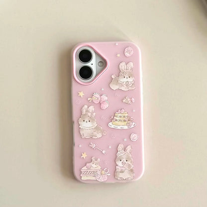 Pink rabbit bunny imd phone case for iphone 15 14 promax 13 16 pro max ins animal cute cartoon lovely back cover