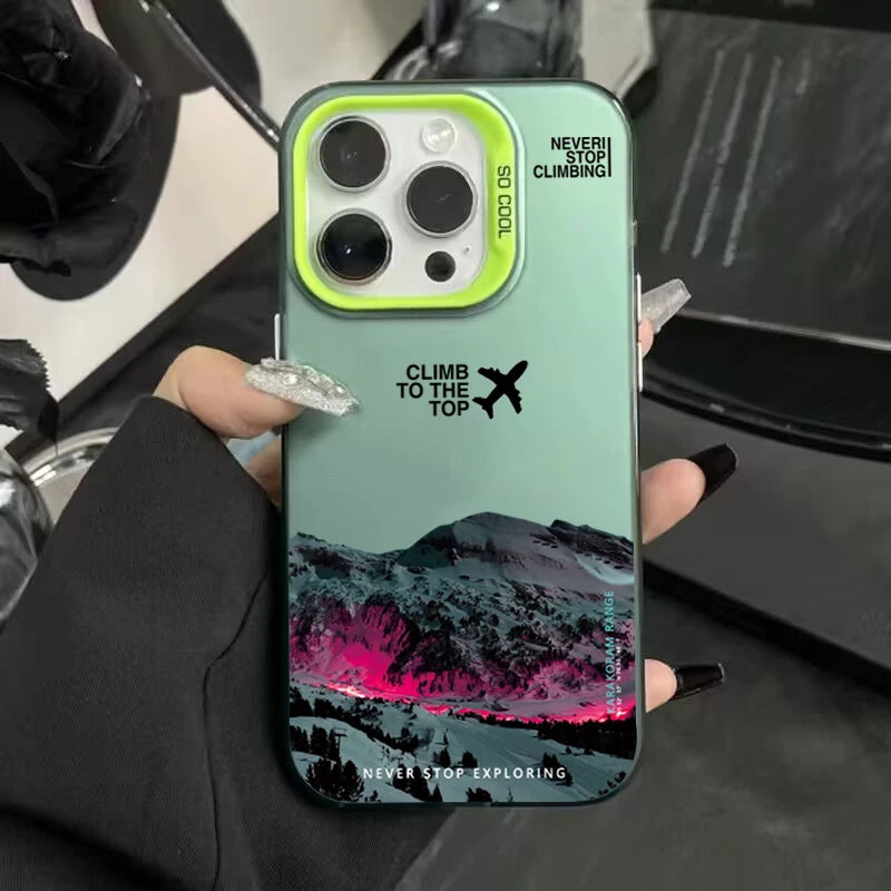 Mountain Peak Aircraft Phone Case for IPhone 16 14 15 11 12 13 Pro Max 16E 7 8 Plus SE 2 XR X XSMAX Shockproof Sunset IMD Cover