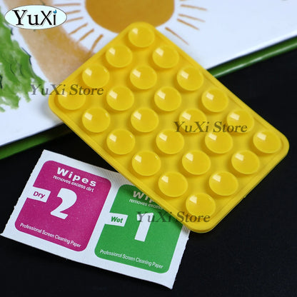 Double Side Silicone Suction Pad With Dry Wet Cleaning Wipes For Mobile Phone Fixture Suction Cup Rubber Sucker Pad For Fixing