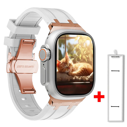Band+box for Apple Watch Series 10 Ultra 2 49mm 45mm 46mm 44mm Butterfly Clasp Strap for IWatch 9 8 7 Se 6 5 4 Silicone Bracelet