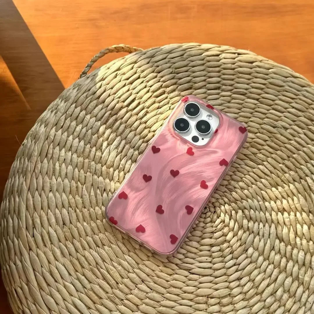 Fresh Pink Heart IPhone13promax Case Full Cover Suitable For 14pro Apple15p Feather Cute Trendy Off-Road Equipment Accessories