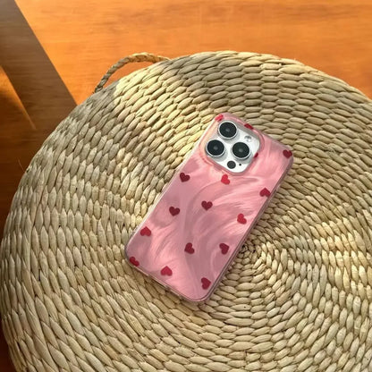 Fresh Pink Heart IPhone13promax Case Full Cover Suitable For 14pro Apple15p Feather Cute Trendy Off-Road Equipment Accessories