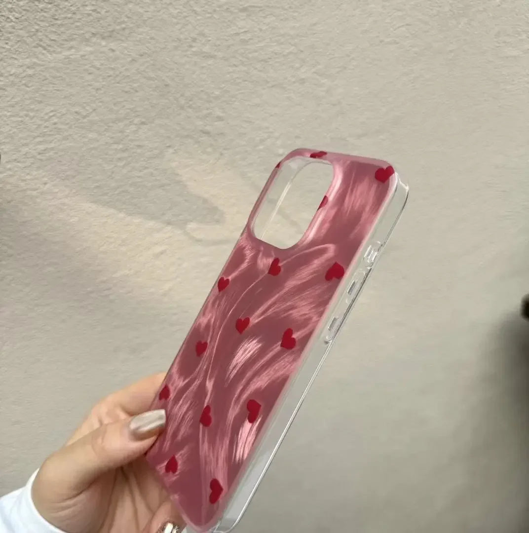 Fresh Pink Heart IPhone13promax Case Full Cover Suitable For 14pro Apple15p Feather Cute Trendy Off-Road Equipment Accessories
