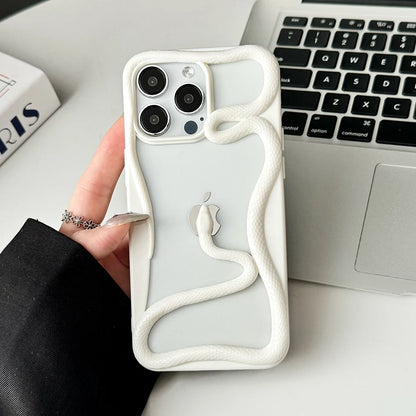 Cool 3D Snake Hollow Dissipate Heat Phone Case For iPhone 16 15 14 13 12 11 Pro Max Luxury White Shockproof Soft Silicone Cover