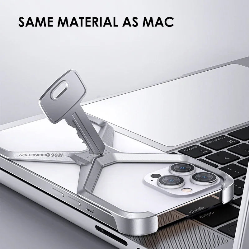 X Type Aluminum Alloy Rimless Phone Case For iPhone 13 15 14 16 Pro Max Metal Removable Heat Dissipation Armor Shockproof  Cover