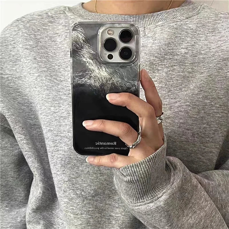Simple Gradient Silver Black Phone Case For iPhone 16 15 14 13 12 11 Pro Max 7 8 Plus X XR XS SE2 Shockproof Silicone Soft Cover