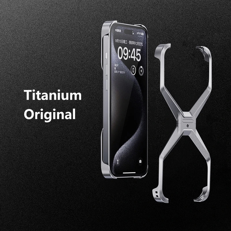 X Type Aluminum Alloy Rimless Phone Case For iPhone 13 15 14 16 Pro Max Metal Removable Heat Dissipation Armor Shockproof  Cover