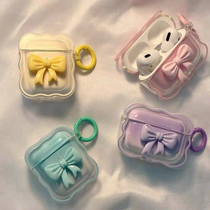 Ins 3D Bow Wave Case for Apple AirPods 1 2 4 Cases Pink Floral Girls Cover for AirPods 3 Air Pods Pro Wireless Box With Keychain