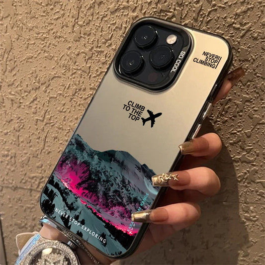 Mountain Peak Aircraft Phone Case for IPhone 16 14 15 11 12 13 Pro Max 16E 7 8 Plus SE 2 XR X XSMAX Shockproof Sunset IMD Cover
