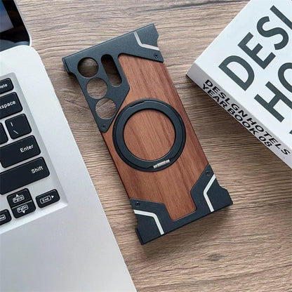 Samsung S22-S25 Ultra Walnut Wood Case - Magnetic 360° Rotating Cover | PhonelyHub