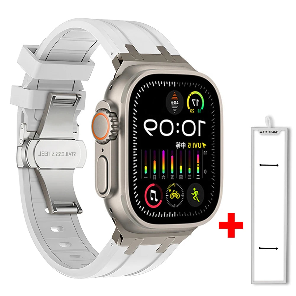 Band+box for Apple Watch Series 10 Ultra 2 49mm 45mm 46mm 44mm Butterfly Clasp Strap for IWatch 9 8 7 Se 6 5 4 Silicone Bracelet