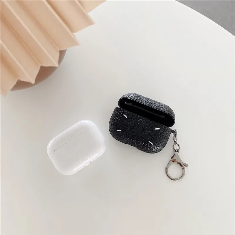 Martin Margiela Leather case with keychain Wireless Headset bluetooth case for Apple AirPods 1 2 3 4 pro 2 soft hard cover