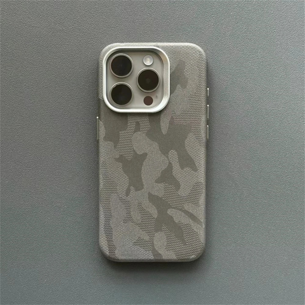 Luxury Camouflage Leather Shockproof Armor Magnetic Case For iPhone 16 Pro 15 14 13 12 Pro Max MagSafe Wireless Charge Cover