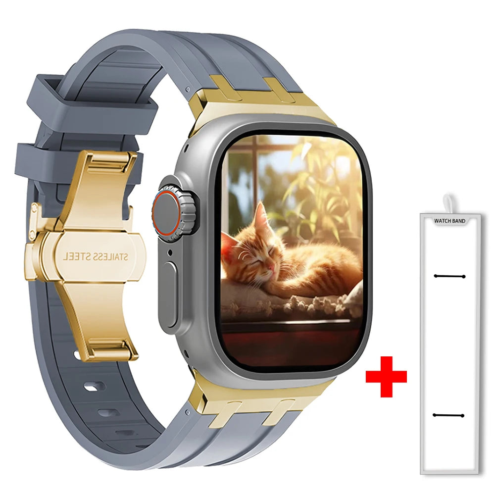 Band+box for Apple Watch Series 10 Ultra 2 49mm 45mm 46mm 44mm Butterfly Clasp Strap for IWatch 9 8 7 Se 6 5 4 Silicone Bracelet