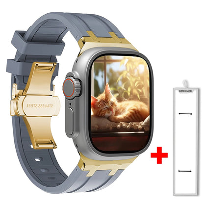 Band+box for Apple Watch Series 10 Ultra 2 49mm 45mm 46mm 44mm Butterfly Clasp Strap for IWatch 9 8 7 Se 6 5 4 Silicone Bracelet