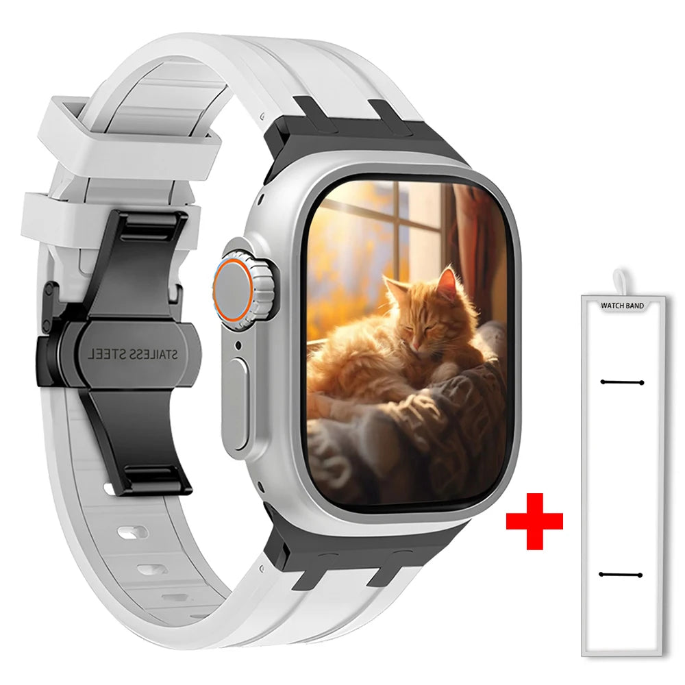 Band+box for Apple Watch Series 10 Ultra 2 49mm 45mm 46mm 44mm Butterfly Clasp Strap for IWatch 9 8 7 Se 6 5 4 Silicone Bracelet