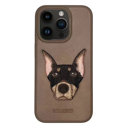 3D Embroidered Cute Dog Wolf Tiger Leopard Leather Phone Case For iPhone 15 Pro Max Protective Cover For iPhone 15 Pro 15 Plus