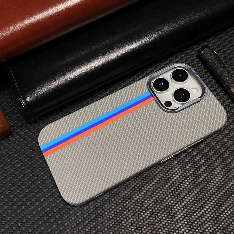 Ultra-Thin Carbon Fiber Texture MagSafe Phone Case For iPhone 16 15 14 13 12 Pro Max Wireless Charging Alloy Lens Hard PC Cover
