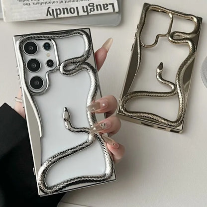Luxury Plating 3D Hollow Out Snake Case for Samsung Galaxy S25 S24 S23FE S22 Ultra A15 A16 A55 A56 A36 A26 Soft Shockproof Cover
