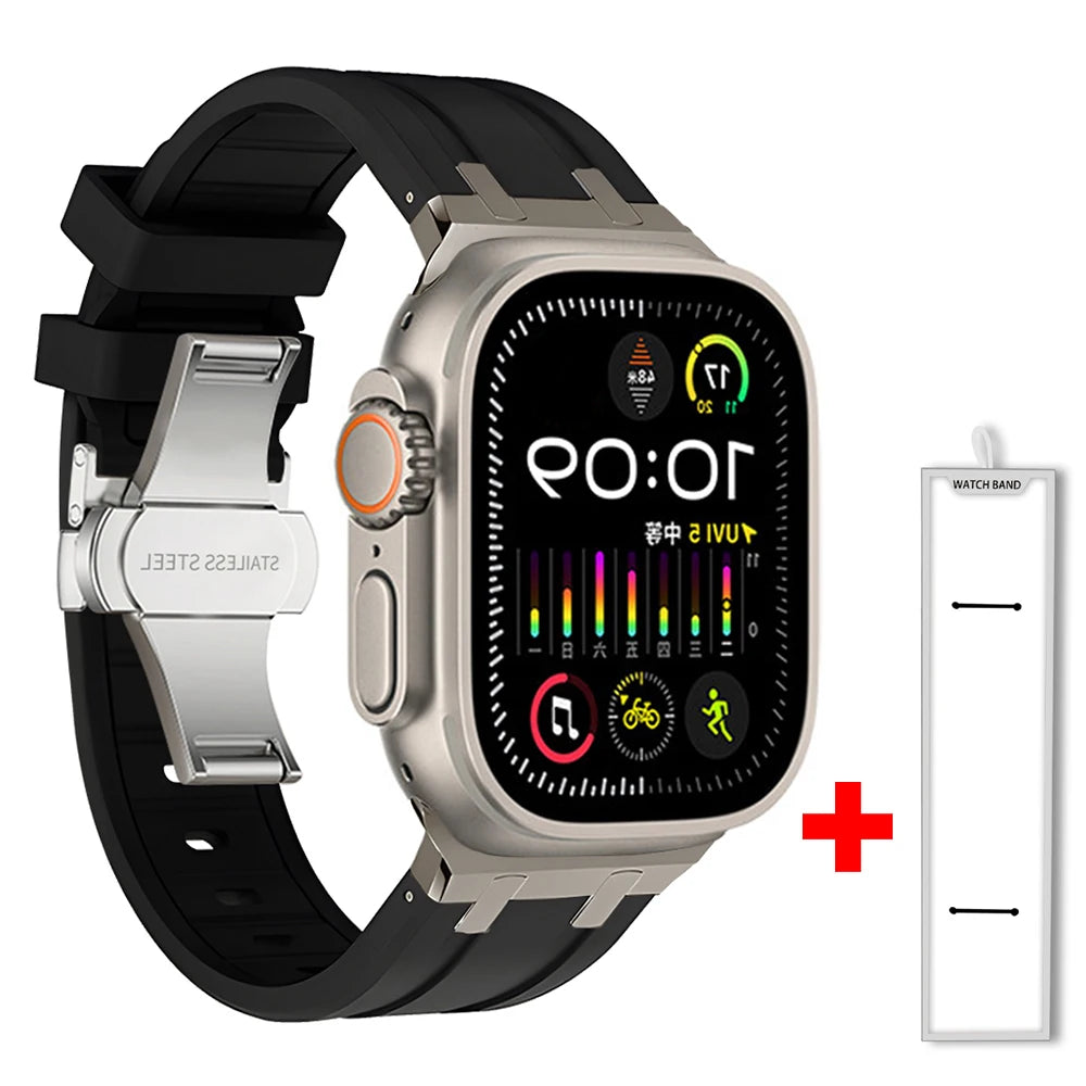 Band+box for Apple Watch Series 10 Ultra 2 49mm 45mm 46mm 44mm Butterfly Clasp Strap for IWatch 9 8 7 Se 6 5 4 Silicone Bracelet