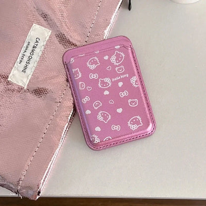 Cute Sanrio Hello Kitty Magnetic Wallet Holder Magsafe Wireless Charge Phone Case For iPhone 16 15 14 13 12 Pro Max Hard Cover