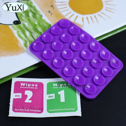 Double Side Silicone Suction Pad With Dry Wet Cleaning Wipes For Mobile Phone Fixture Suction Cup Rubber Sucker Pad For Fixing