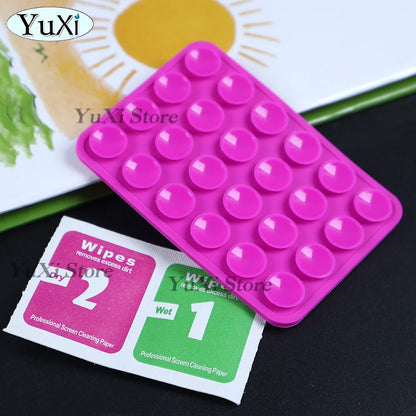Double Side Silicone Suction Pad With Dry Wet Cleaning Wipes For Mobile Phone Fixture Suction Cup Rubber Sucker Pad For Fixing