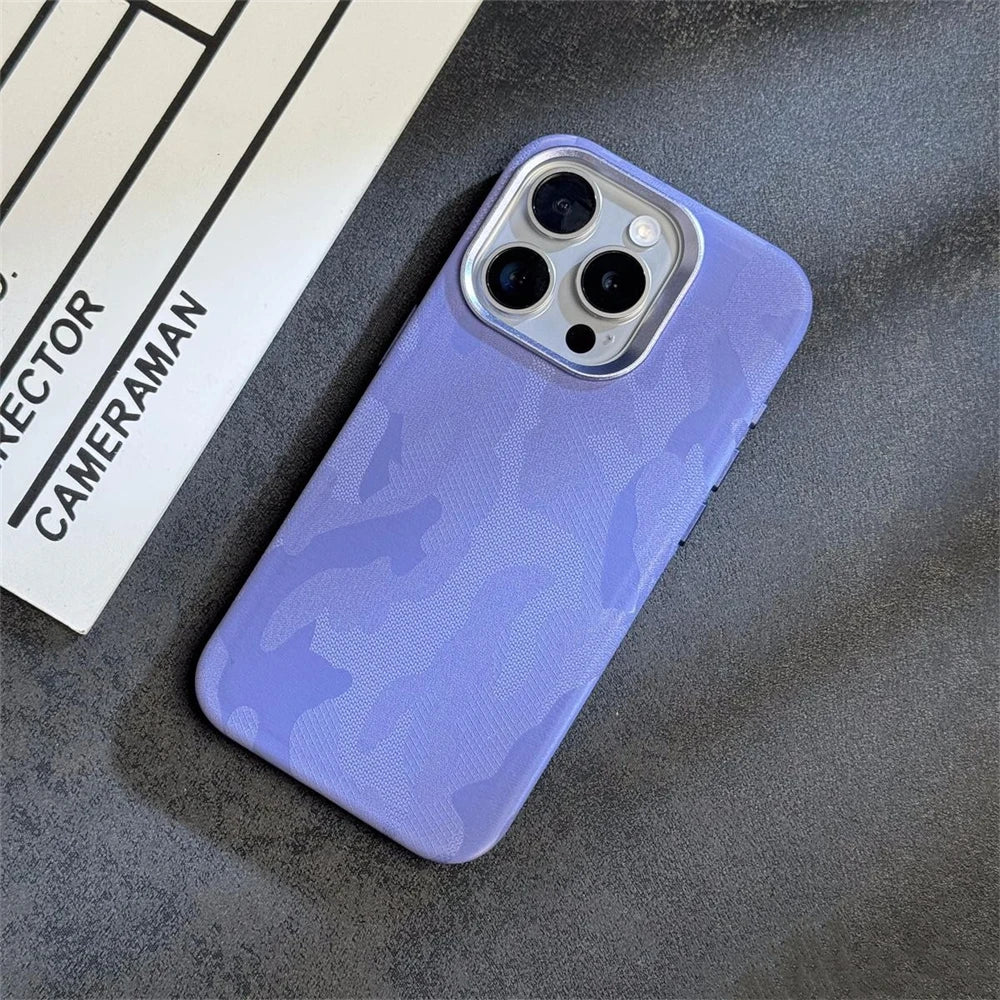 Luxury Camouflage Leather Shockproof Armor Magnetic Case For iPhone 16 Pro 15 14 13 12 Pro Max MagSafe Wireless Charge Cover