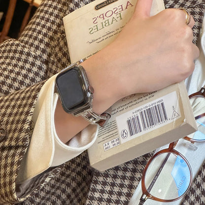 Luxury Slippable Diamonds Leather Band For Apple Watch Strap 10 8 9 SE 7 Ultra Women Wrist Bracelet For iWatch 45 42 46 49 41