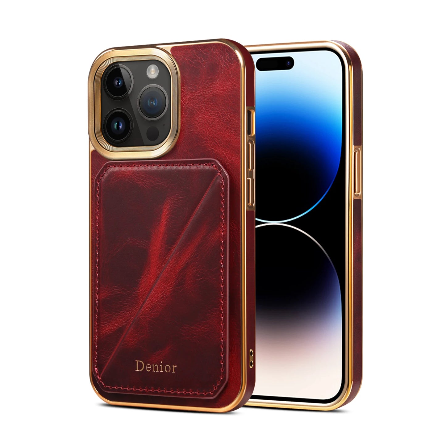 Cowhide Leather Card Holder Phone Case For iPhone 16 15 14 13 12 Pro Max 16Plus Magnetic Wallet Plating Shell Shockproof Cover
