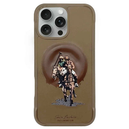3D Embroidered Leather Case For iPhone 16 Pro Max Magnetic Protective Cover For iPhone 16 Pro Brown Grey Aubrey Horse Case