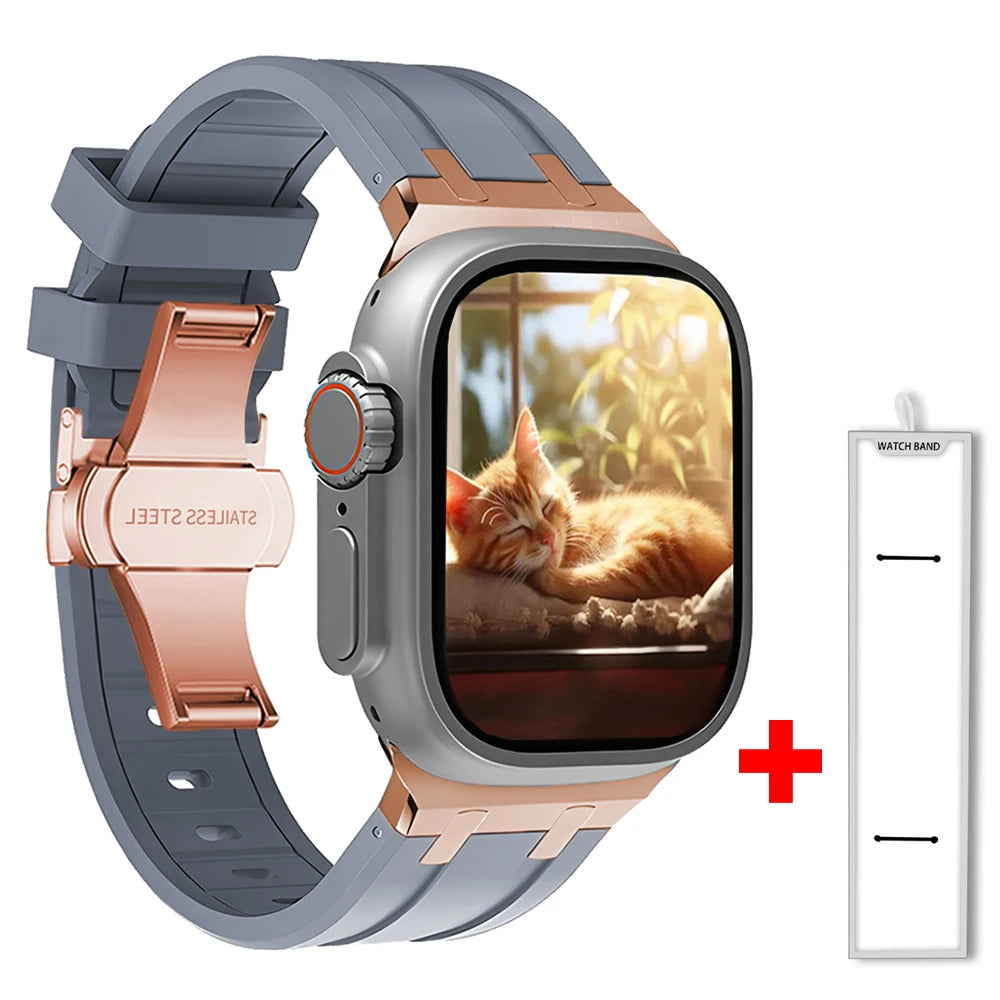 Band+box for Apple Watch Series 10 Ultra 2 49mm 45mm 46mm 44mm Butterfly Clasp Strap for IWatch 9 8 7 Se 6 5 4 Silicone Bracelet