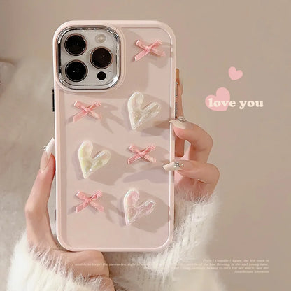 3D Pearl Love Heart Phone Case for iPhone 16/15 | PhonelyHub