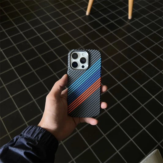 Ultra-Thin Carbon Fiber Texture MagSafe Phone Case For iPhone 16 15 14 13 12 Pro Max Wireless Charging Alloy Lens Hard PC Cover