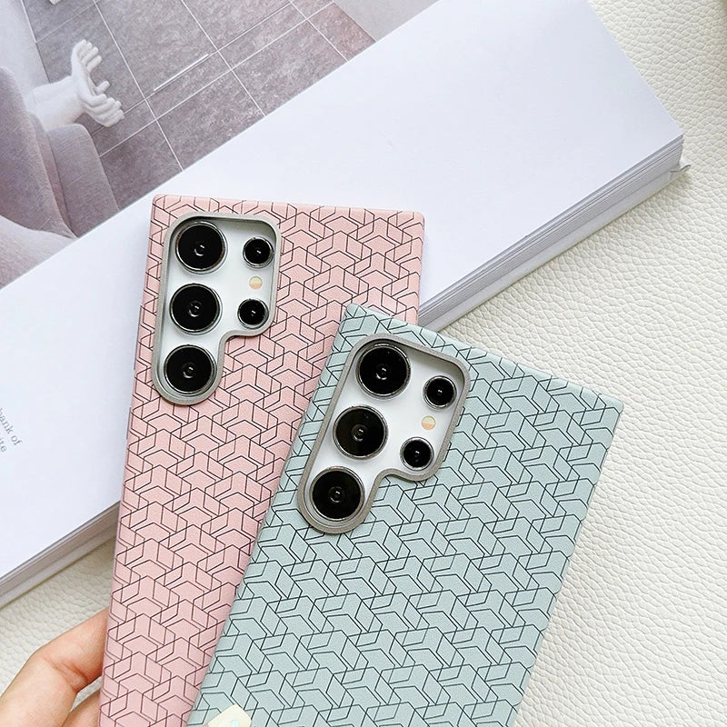 Magsafe Magnetic Wireless Charging Solid Color Line Pattern Phone Case For Samsung S25 Ultra S22 S23 S24 Ultra Plus Back Cover