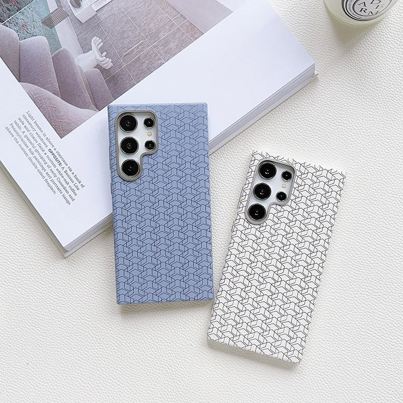 Magsafe Magnetic Wireless Charging Solid Color Line Pattern Phone Case For Samsung S25 Ultra S22 S23 S24 Ultra Plus Back Cover