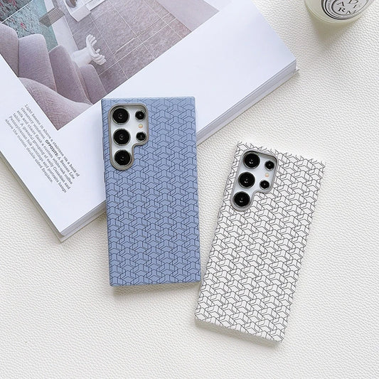 Magsafe Magnetic Wireless Charging Solid Color Line Pattern Phone Case For Samsung S25 Ultra S22 S23 S24 Ultra Plus Back Cover