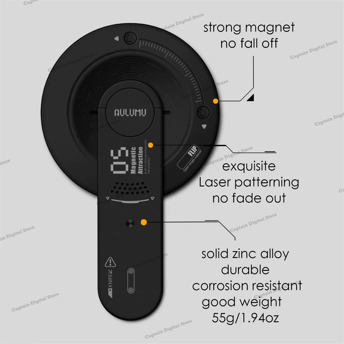 Aulumu G05 4-in-1 Magnetic Phone Stand Grip Compatible with MagSafe Removable 360° Adjustable Phone Kickstand with Box Opener
