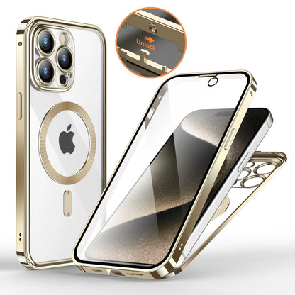 Aluminum Alloy Frame Protective Case ,For iPhone 15 14 Pro Max Magnetic Galaxy Wireless Charging HD Full Screen Protective Box