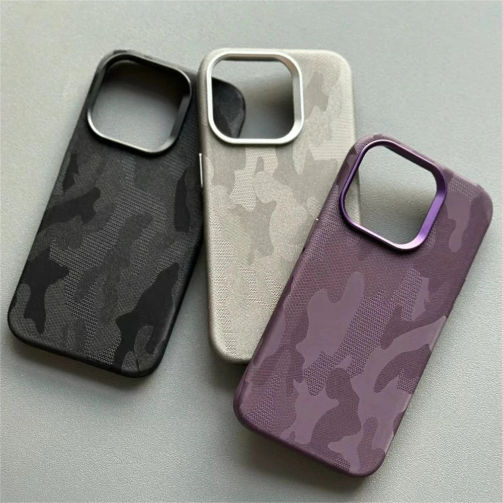 Luxury Camouflage Leather Shockproof Armor Magnetic Case For iPhone 16 Pro 15 14 13 12 Pro Max MagSafe Wireless Charge Cover