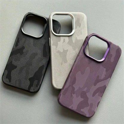 Luxury Camouflage Leather Shockproof Armor Magnetic Case For iPhone 16 Pro 15 14 13 12 Pro Max MagSafe Wireless Charge Cover