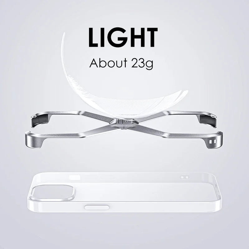 X Type Aluminum Alloy Rimless Phone Case For iPhone 13 15 14 16 Pro Max Metal Removable Heat Dissipation Armor Shockproof  Cover