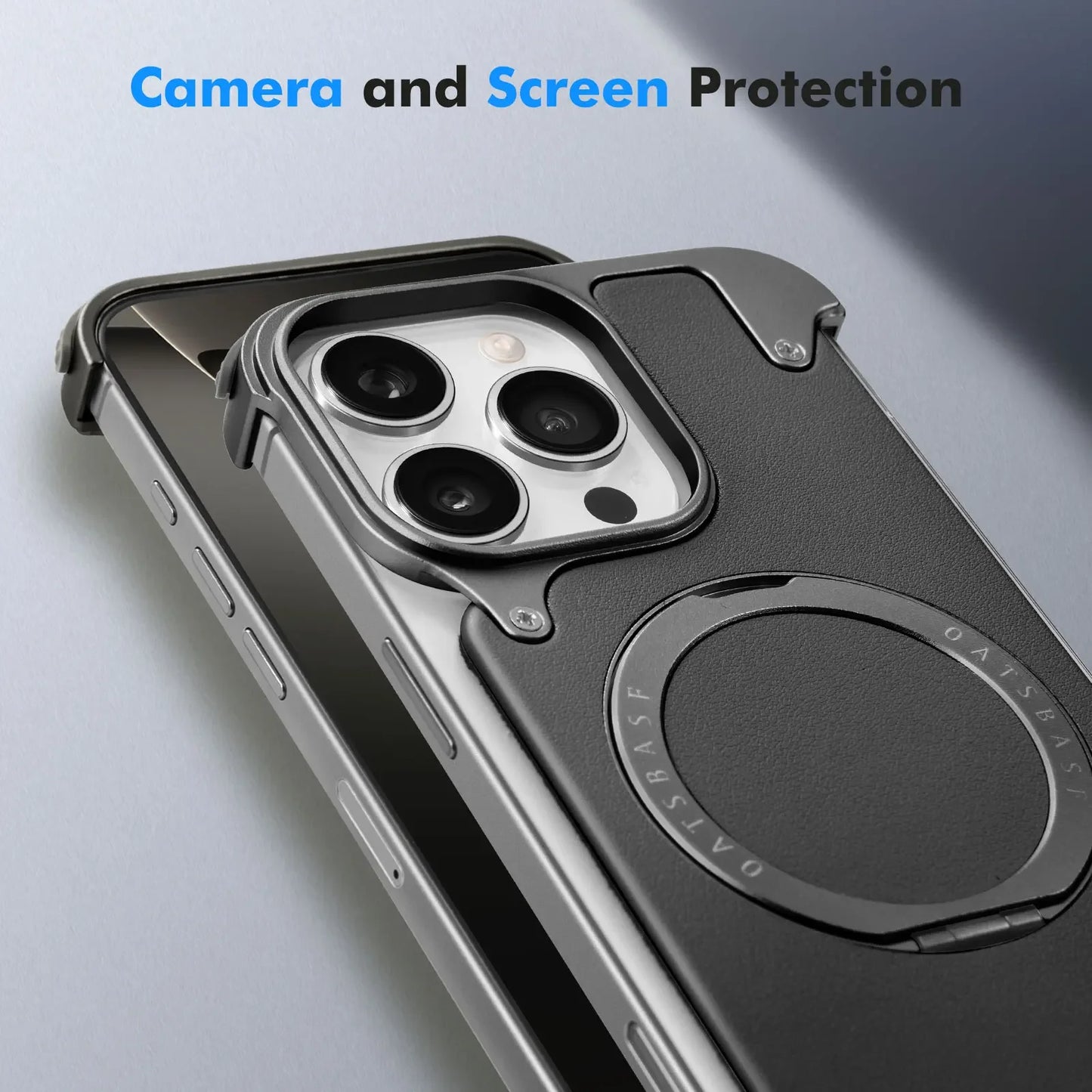 Oatsbasf Magnetic Leather Phone Case for iPhone 16 15 Pro Max with 360° Rotatable Ring Stand Premium Luxury Dropproof Slim Cover