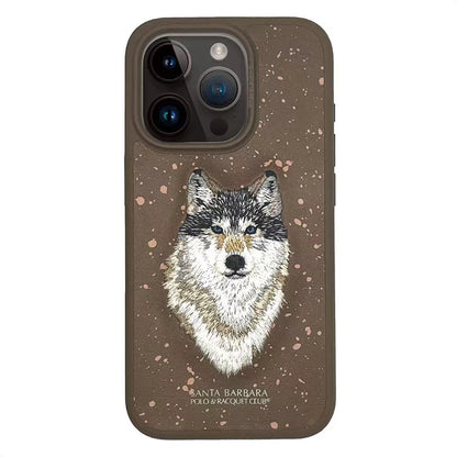 3D Embroidered Cute Dog Wolf Tiger Leopard Leather Phone Case For iPhone 15 Pro Max Protective Cover For iPhone 15 Pro 15 Plus