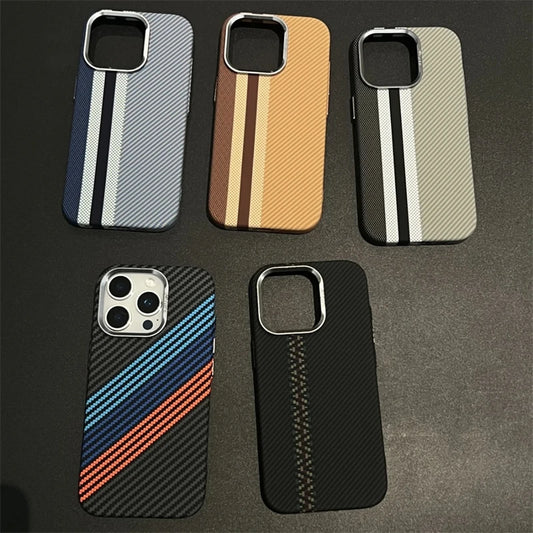 Ultra-Thin Carbon Fiber Texture MagSafe Phone Case For iPhone 16 15 14 13 12 Pro Max Wireless Charging Alloy Lens Hard PC Cover