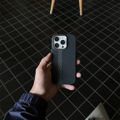 Ultra-Thin Carbon Fiber Texture MagSafe Phone Case For iPhone 16 15 14 13 12 Pro Max Wireless Charging Alloy Lens Hard PC Cover